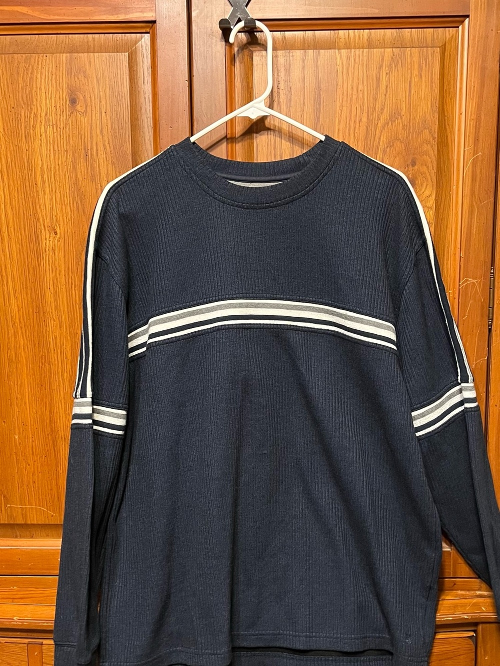 Men's Crewneck Sweater with Contrast Cream Stripes